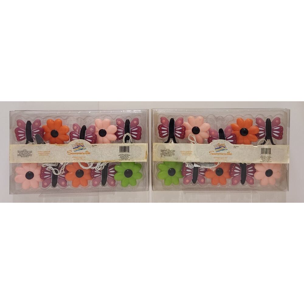 Vintage Butterfly & Flower Blow Mold String Lights Patio Indoor/Outdoor Set Of 2